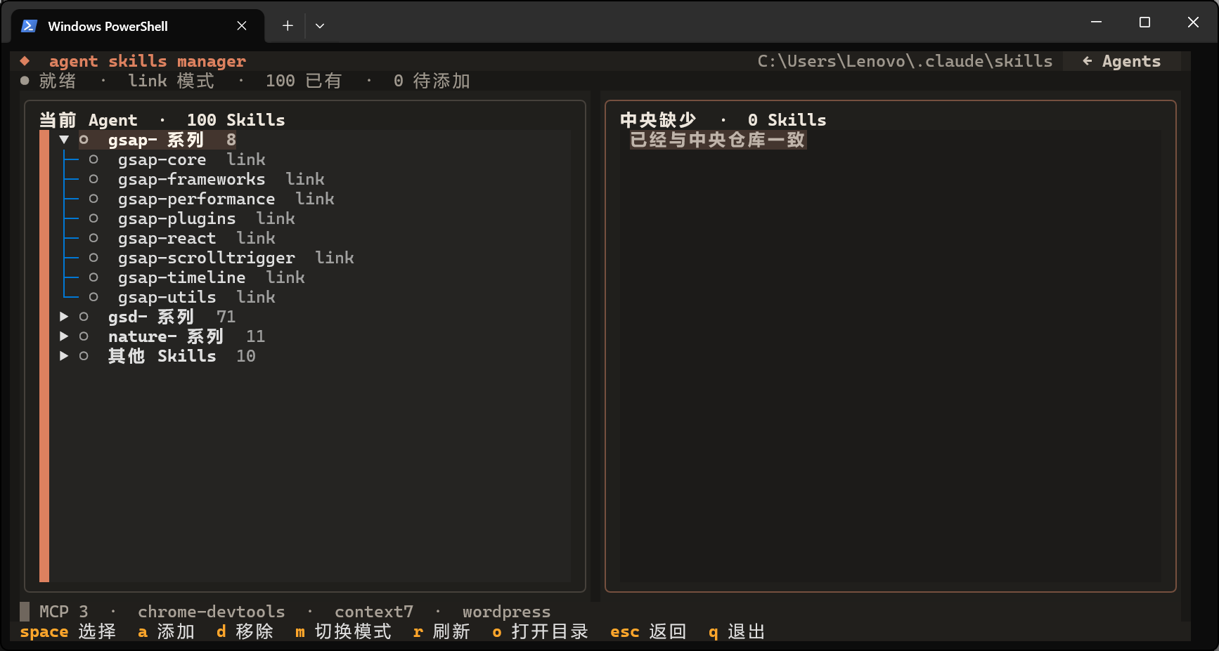 Agent Skills Manager 在 Windows 小窗口中的自适应紧凑界面